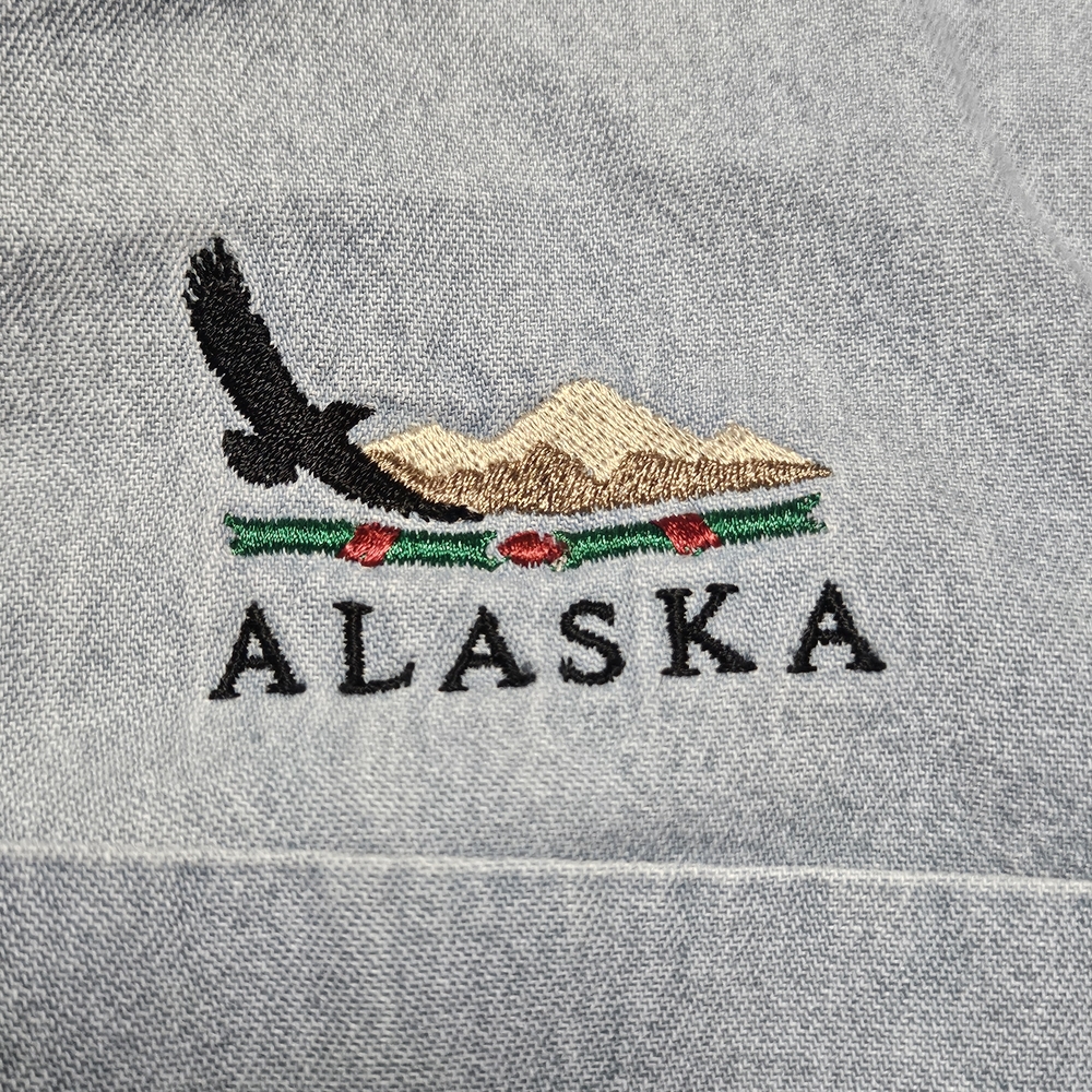 Denim Button Down Souvenier Shirt From Alaska Embroidered 2XL
